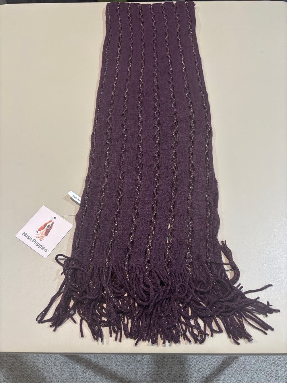 Hush Puppies Women's Dark Purple and Gold Knit Fringe Scarf NWT